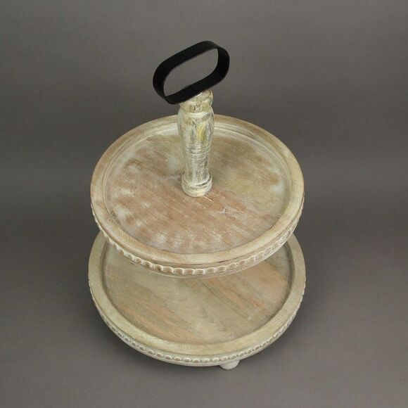 Primitive Farmhouse Style 2 Tier Wooden Standing Display Serving Tray - Picture 5 of 5